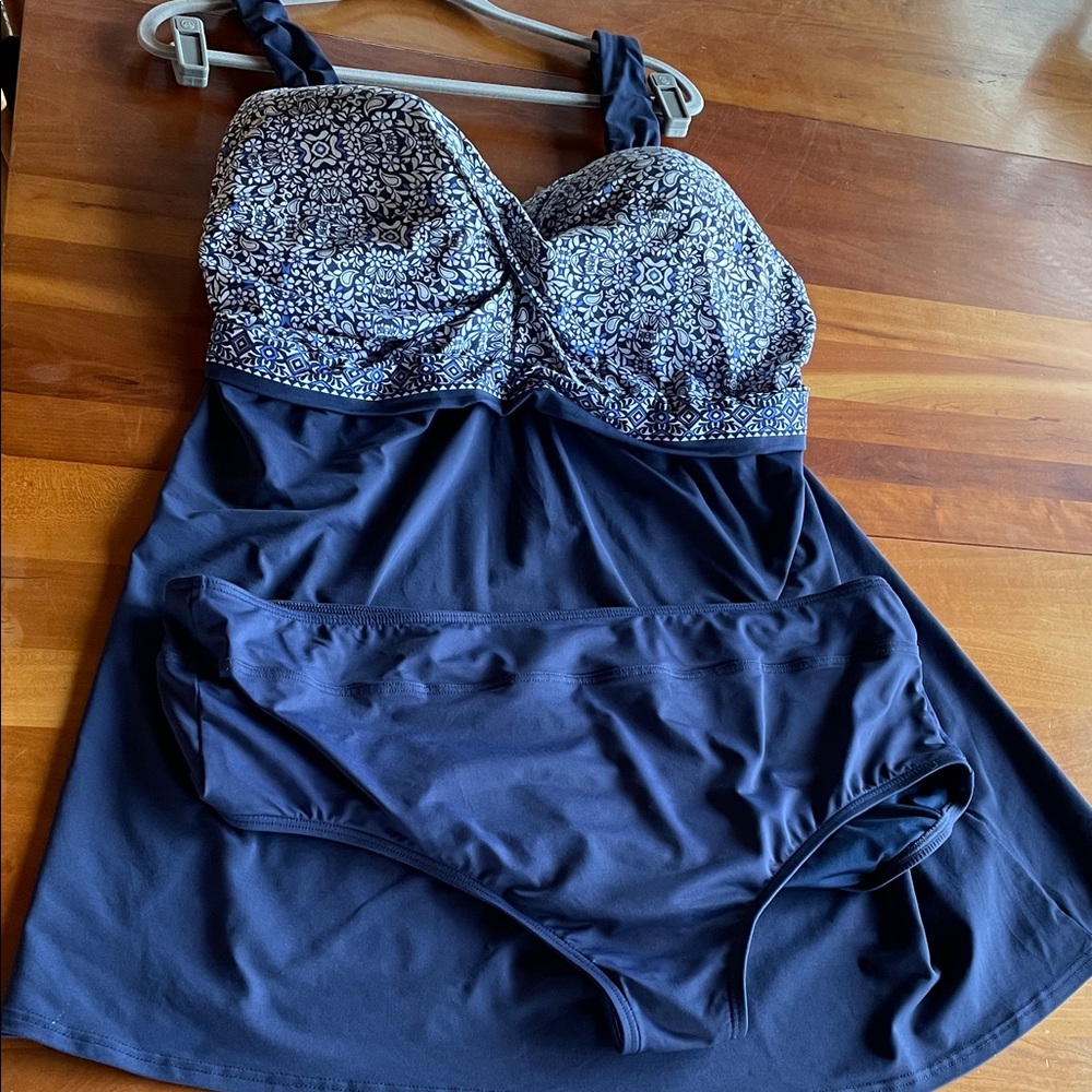 Lands' End Swimsuit Tankini Swim Dress Blue & White Slimming Plus Size 18 - Picture 13 of 13